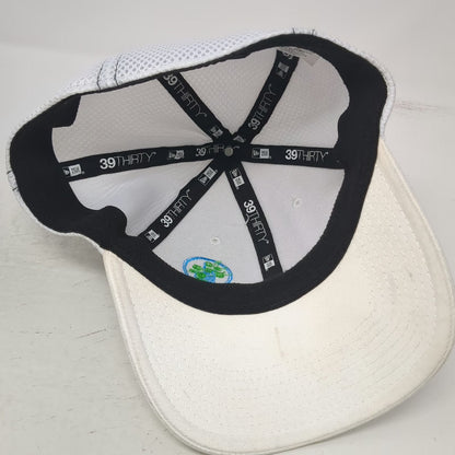 New Era Baseball Cap White L 39THIRTY Mesh Back Fitted Lightbulb Logo Hat Blue