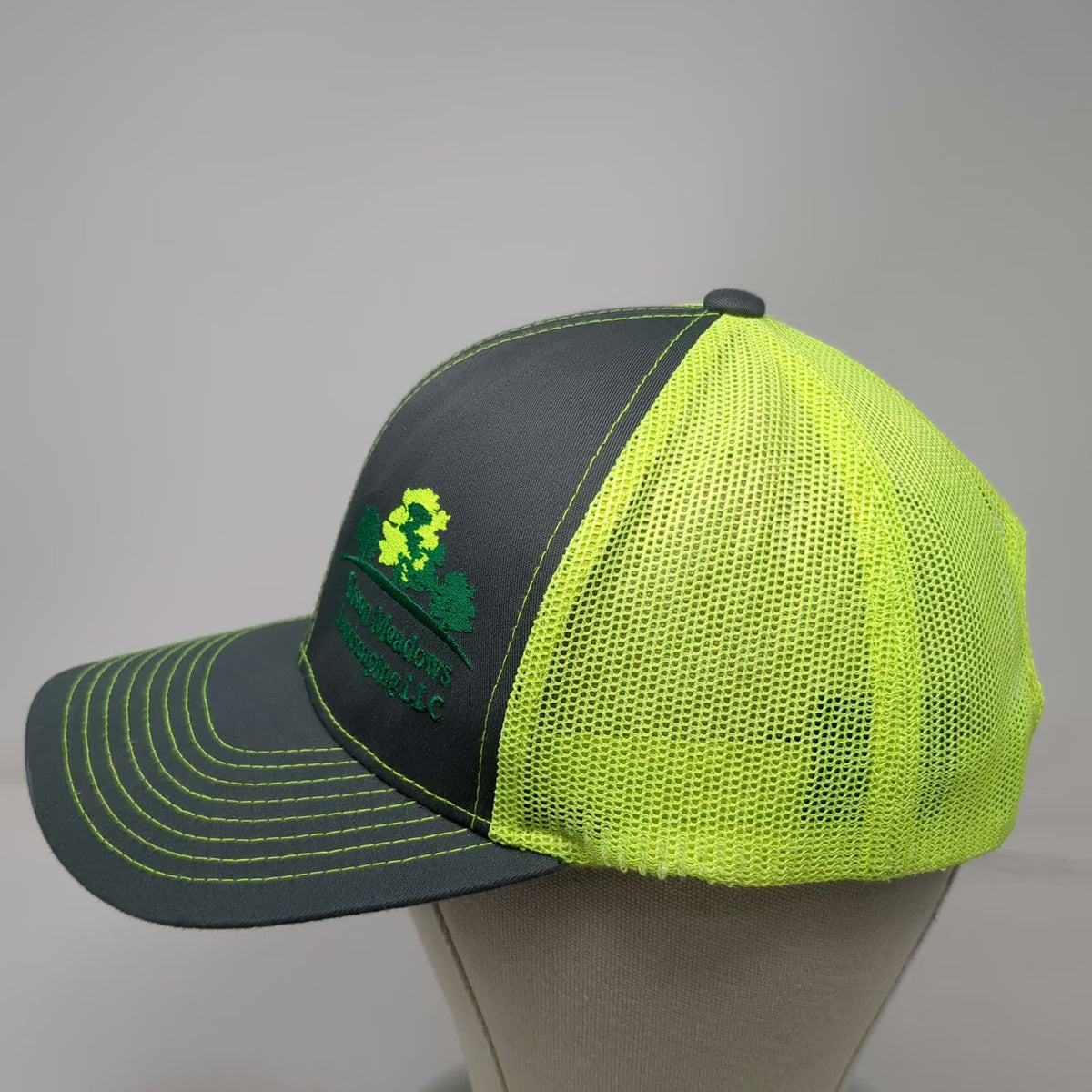 Pacific Headwear Trucker Hat Gray One Size Green Meadows Landscaping Mesh Logo