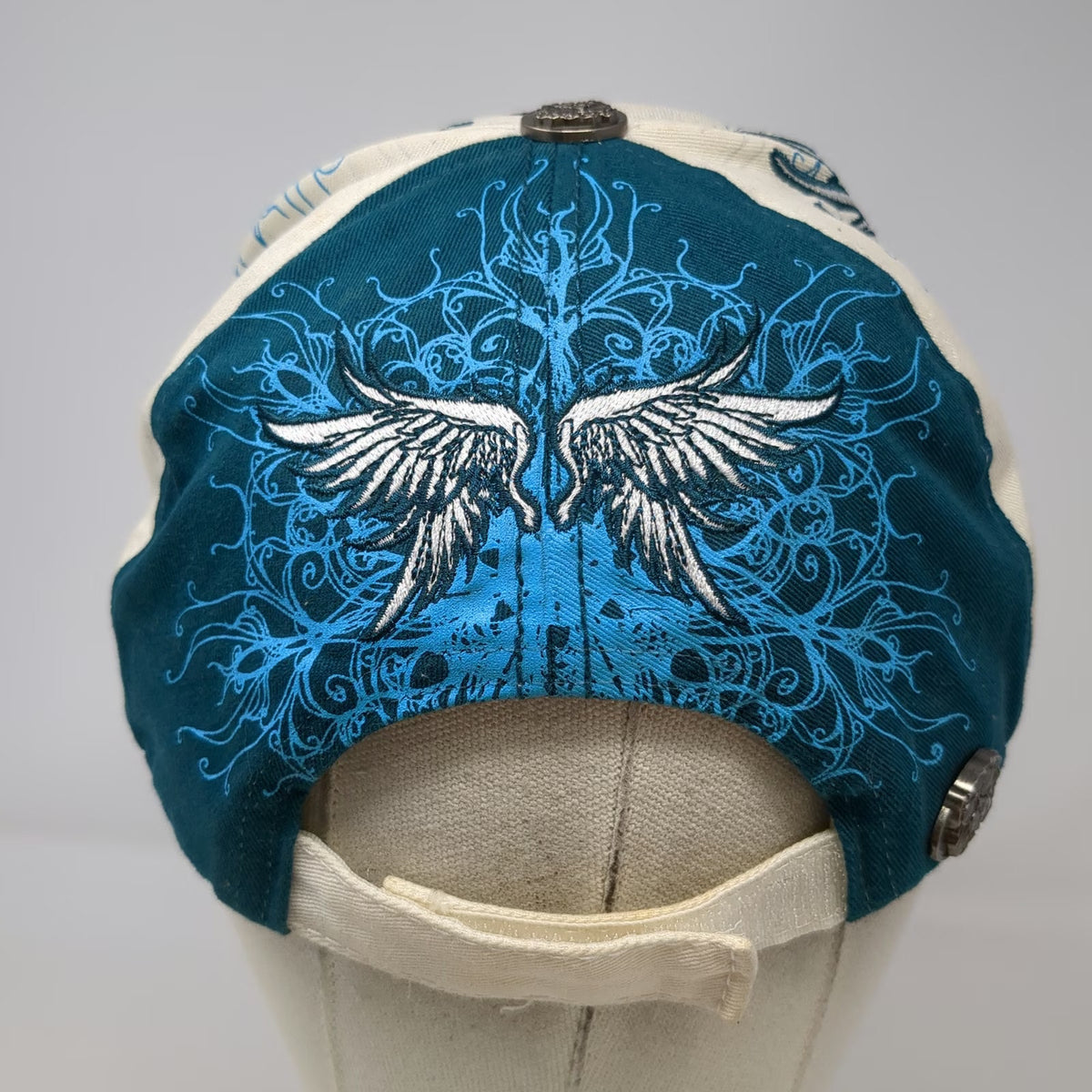 Pugs Gear 5 Panel White Blue One Size Skull Winged Tribal Embroidered Hat