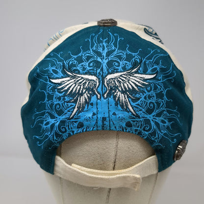 Pugs Gear 5 Panel White Blue One Size Skull Winged Tribal Embroidered Hat