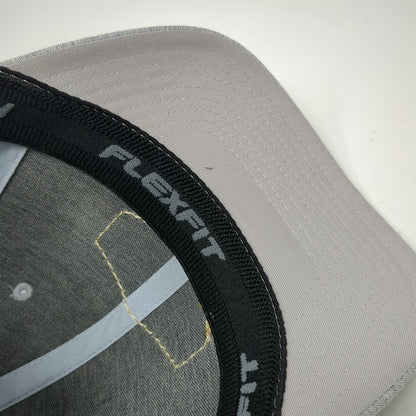 Yupoong Flexfit Baseball Cap Gray XL Leather Patch Heathered Stretch Hat