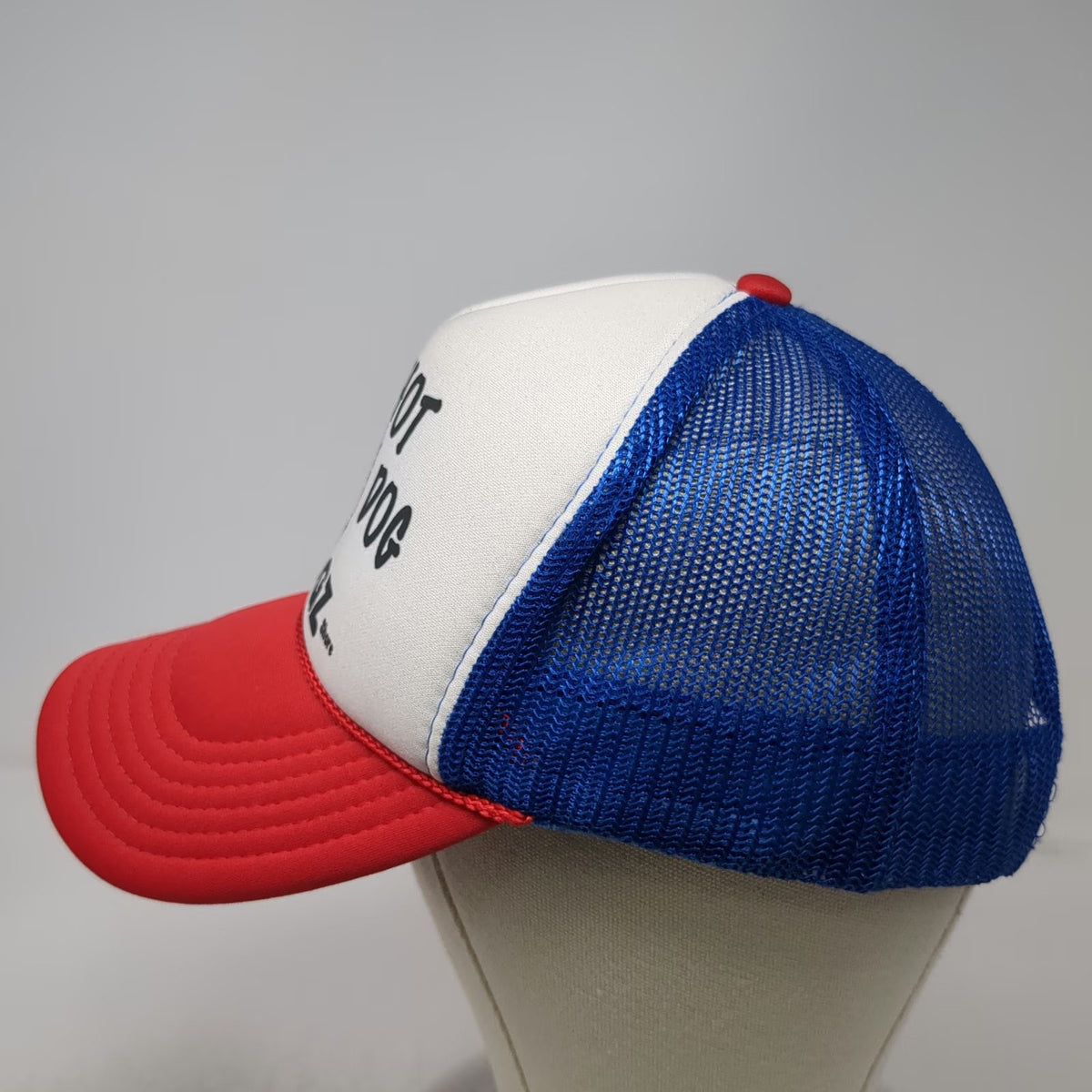 Otto Trucker Hat White Blue Red One Size Mesh Back Snapback Hot Dog Shot Graphic