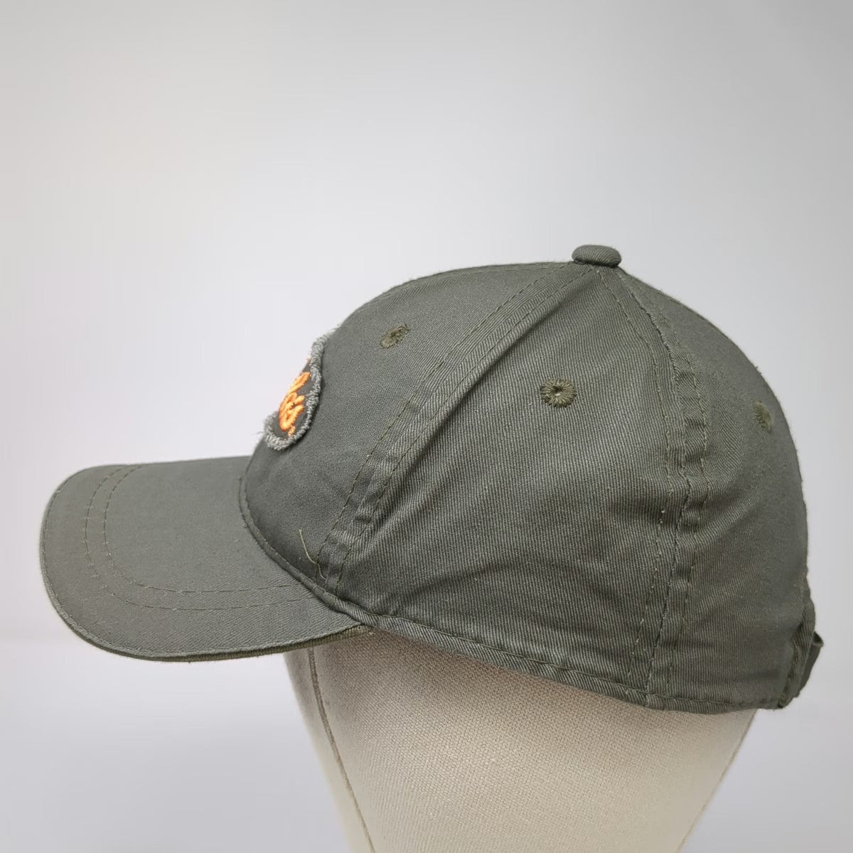 Cabela's Baseball Cap Green Orange One Size Strapback Distressed Patch Logo Hat