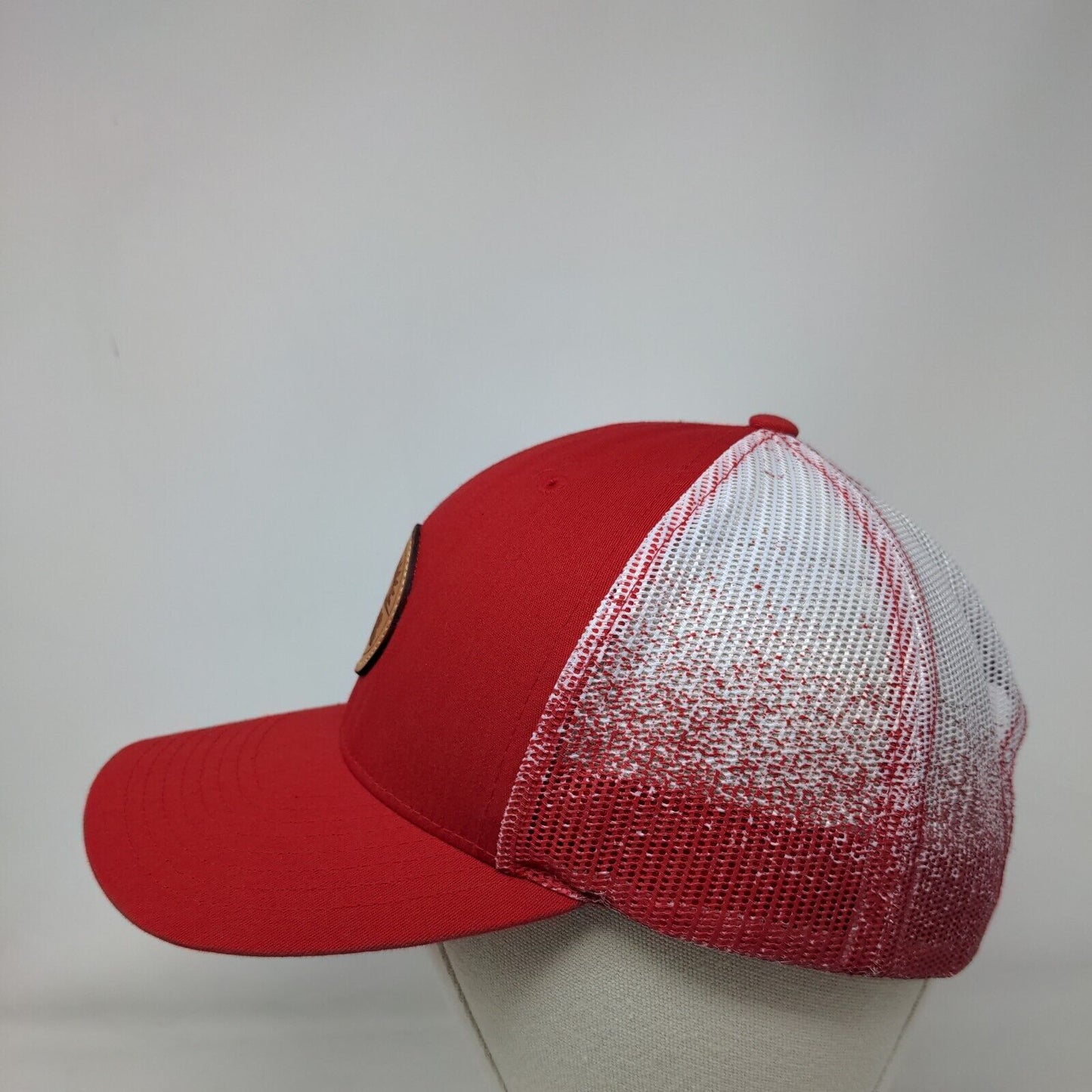 Richardson Snapback Mesh Back Trucker Hat Red One Size Leather Patch