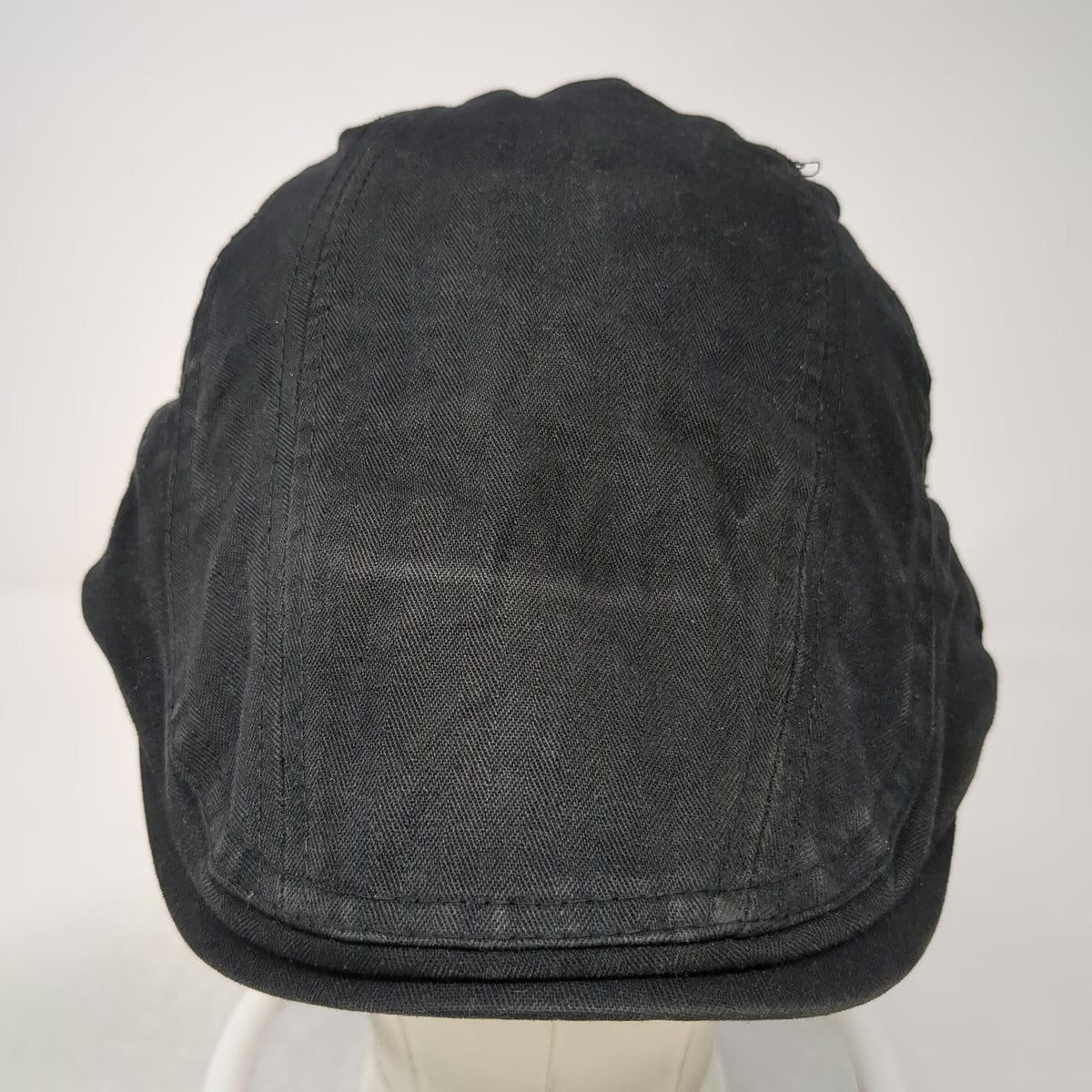Newsboy Cap Black One Size Side Adjusters Textured Herringbone Flat Driving Hat