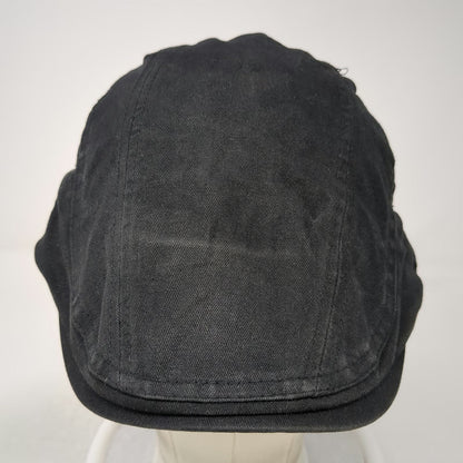 Newsboy Cap Black One Size Side Adjusters Textured Herringbone Flat Driving Hat