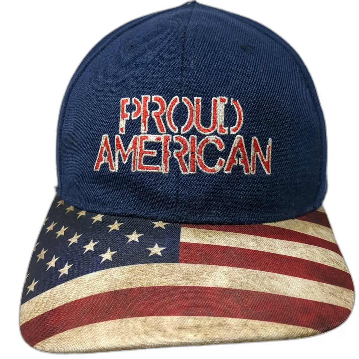JWM Baseball Cap Blue One Size Proud American Flag Brim Strapback Patriotic Hat