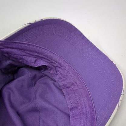 Nike Army Cap White Purple One Size Plaid Cotton Flat Top Elastic Back Hat