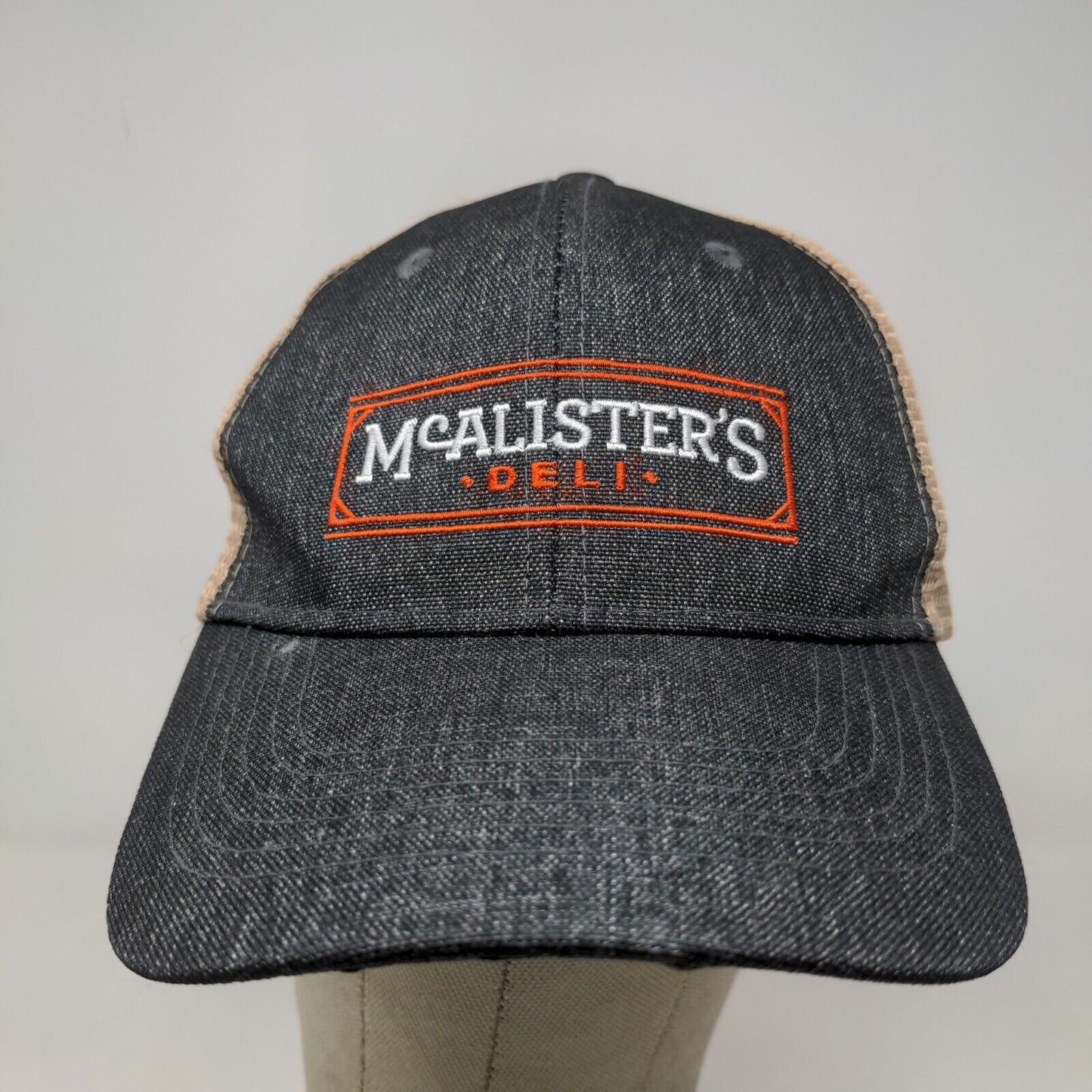 McAllisters Deli Men's Strapback Mesh Back Hat Gray Tan Employee Uniform Logo