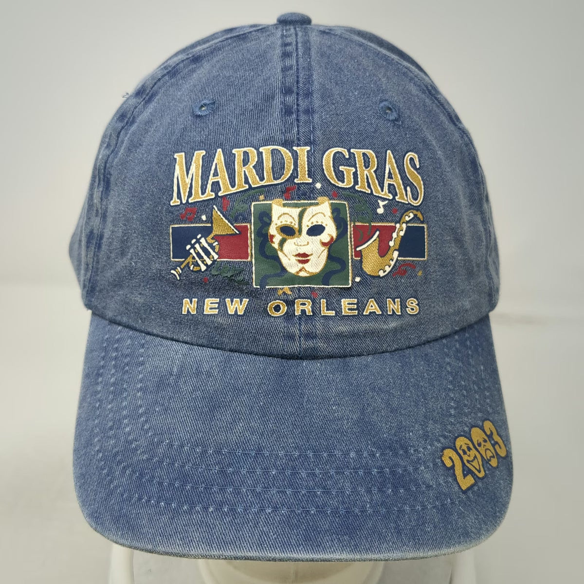 Cobra Baseball Cap Blue Mardi Gras New Orleans 2003 Jester Mask Denim Hat