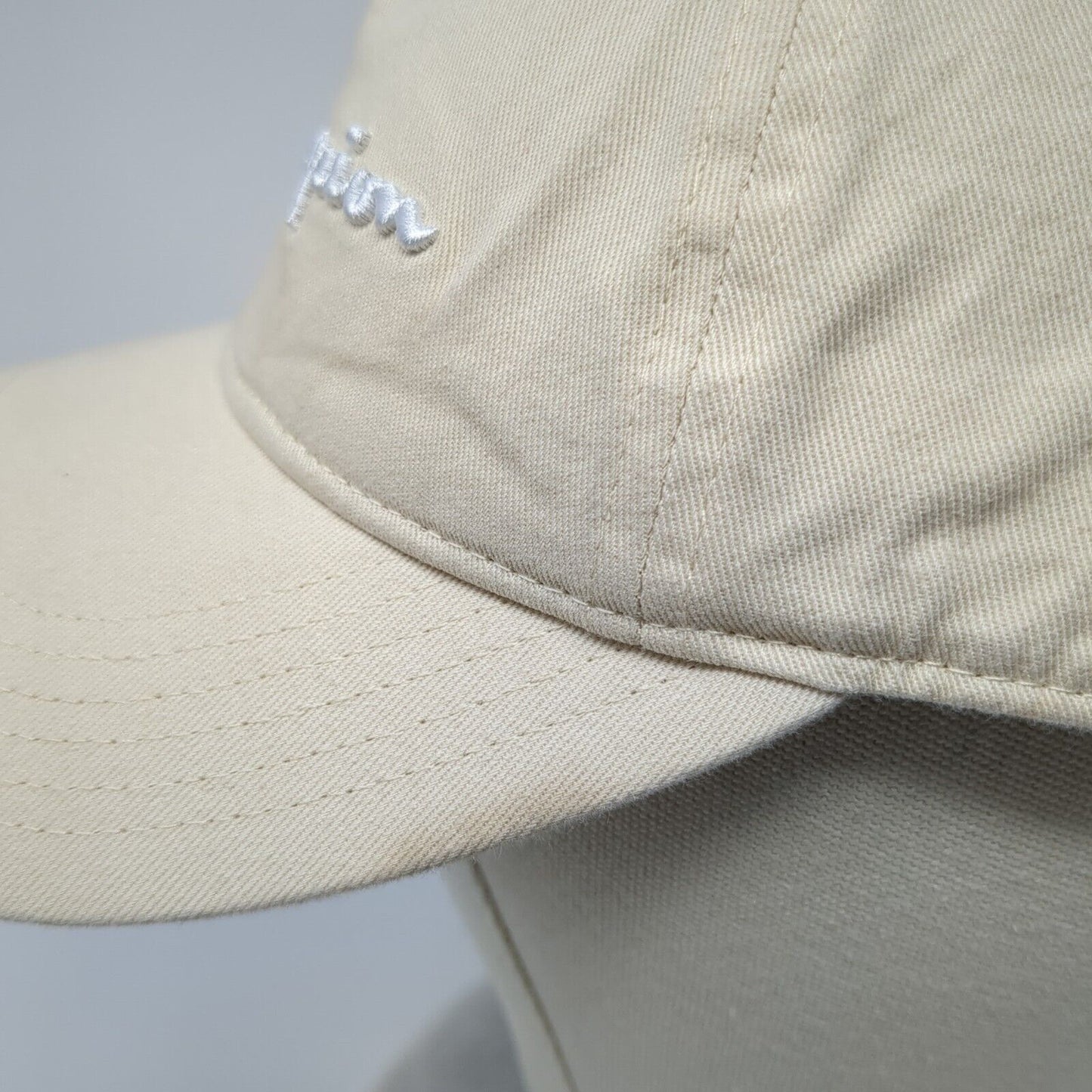 Champion Slideback Hat Tan OSFA Adjustable Embroidered Vented Holes 6 Panel
