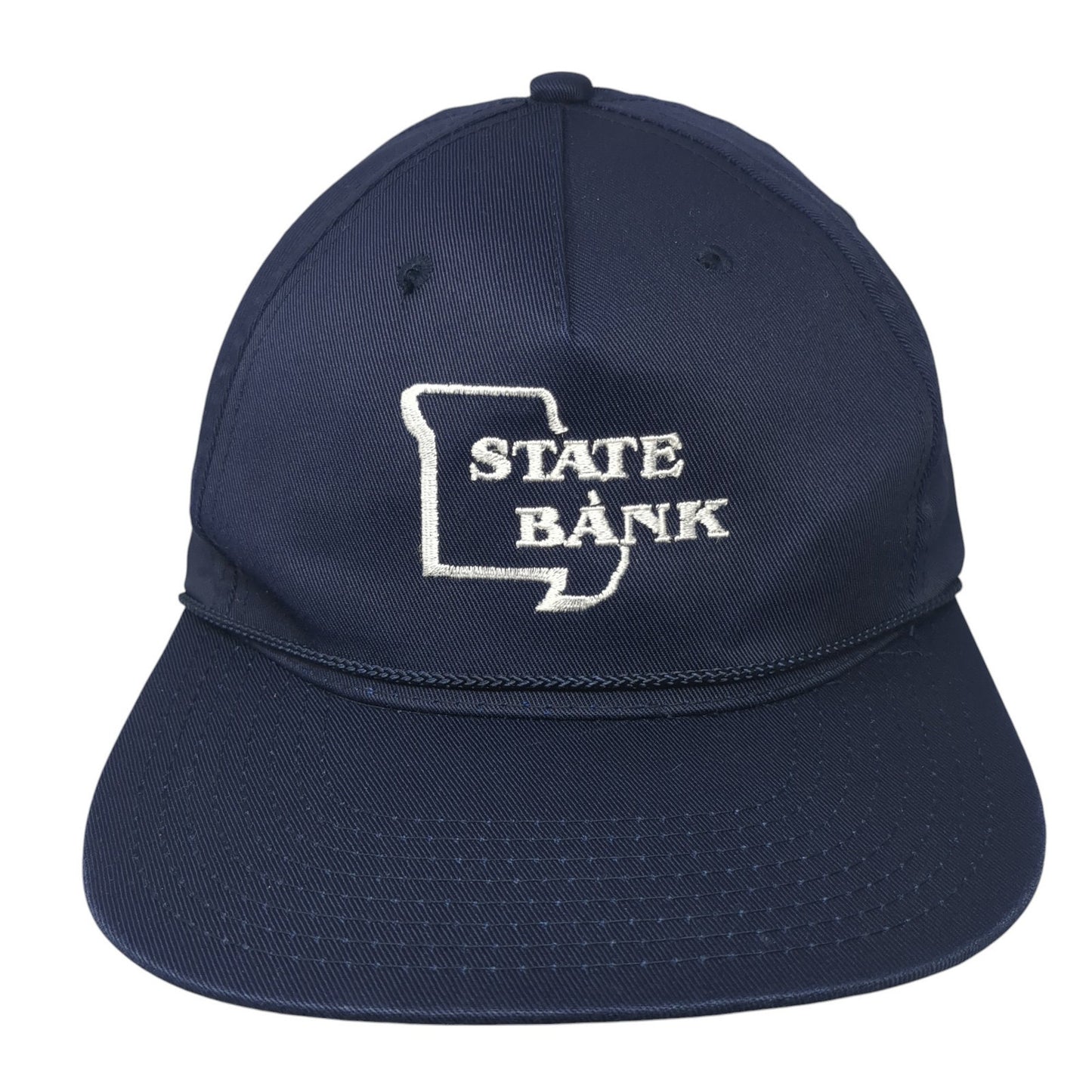 State Bank Snapback Hat Blue One Size Adjustable Embroidered Vented Holes