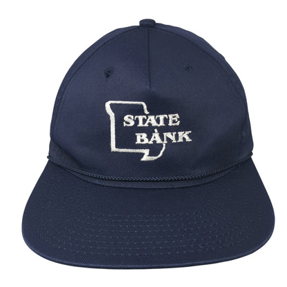 State Bank Snapback Hat Blue One Size Adjustable Embroidered Vented Holes