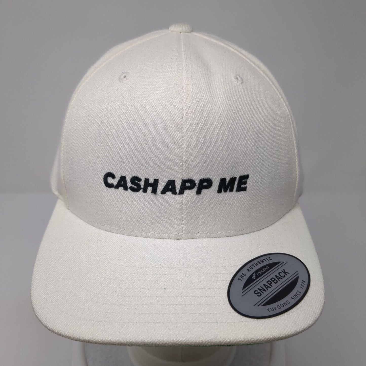 Cash App Me Snapback Hat White One Size Adjustable Embroidered Classics Yupoong