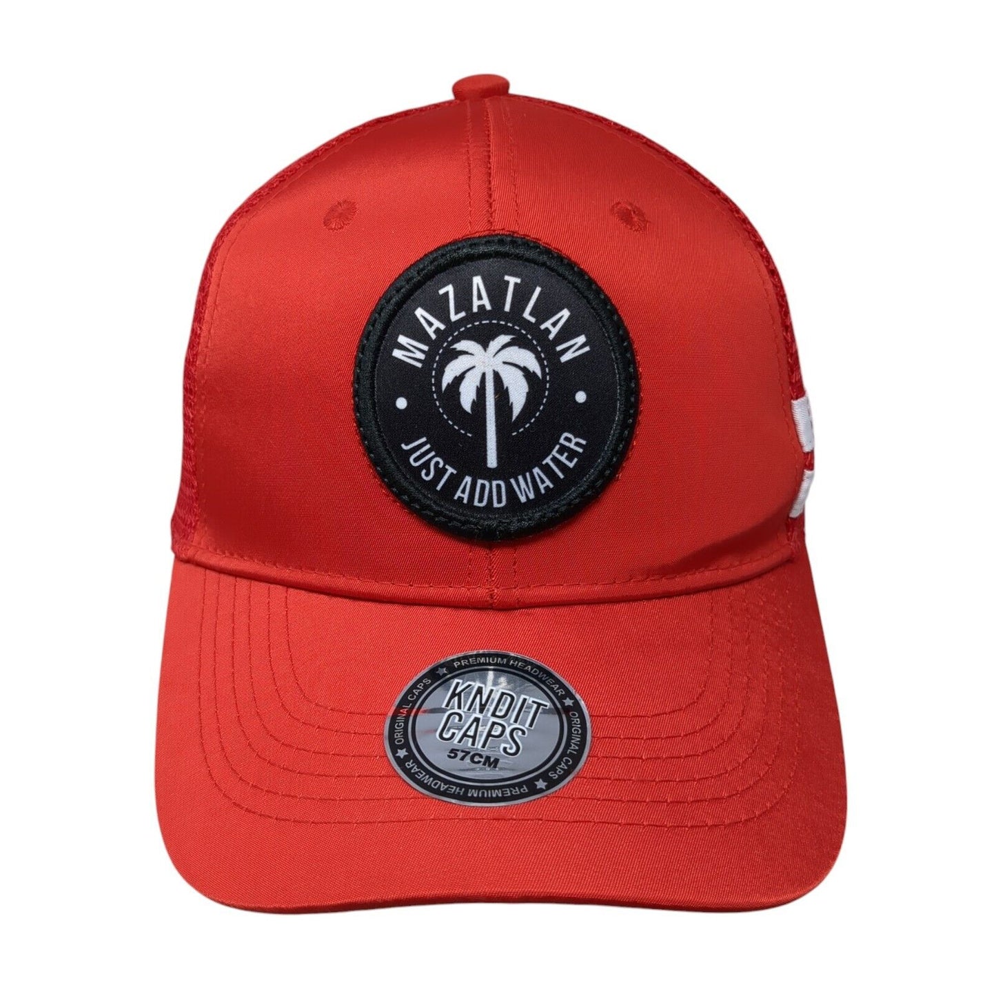 Mazatlan Just Add Water Snapback Trucker Hat Red OS 57cm Mesh Back Kndit Caps