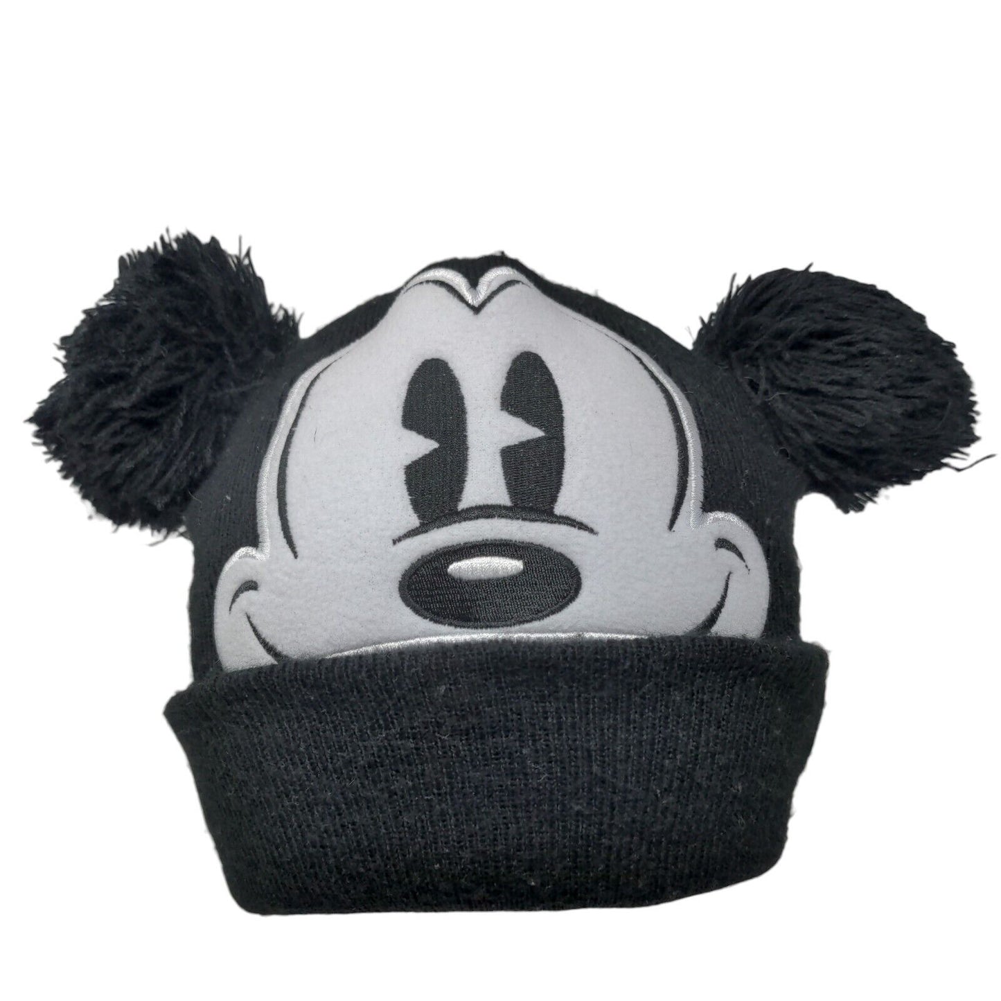 Mickey Mouse Knit Pom Pom Beanie Hat Black Toddler Embroidered
