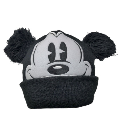 Mickey Mouse Knit Pom Pom Beanie Hat Black Toddler Embroidered