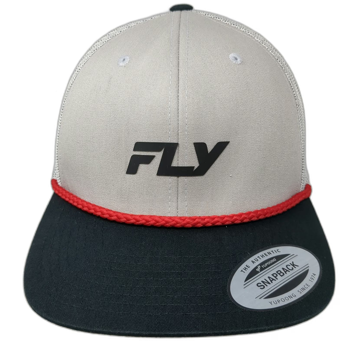 Fly Racing Trucker Hat Gray Black Red One Size Mesh Rope Logo Flat Bill Snapback