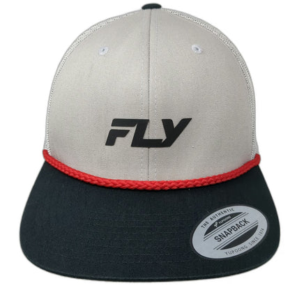 Fly Racing Trucker Hat Gray Black Red One Size Mesh Rope Logo Flat Bill Snapback