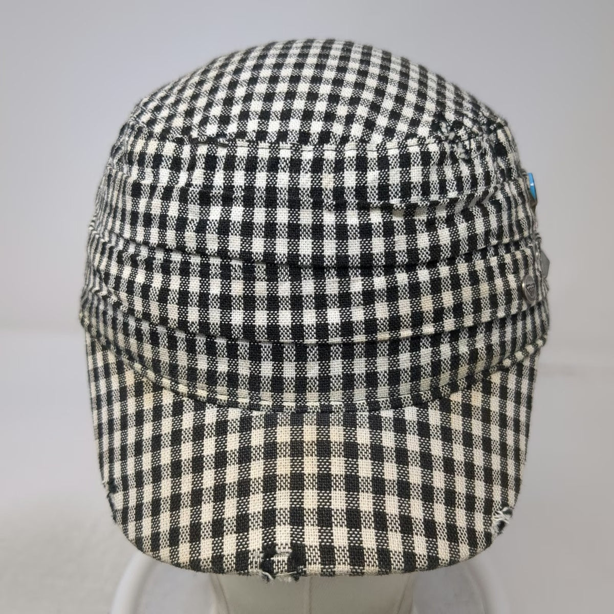 Roxy Army Cap Black White One Size Distressed Gingham Check Studs Plaid Hat