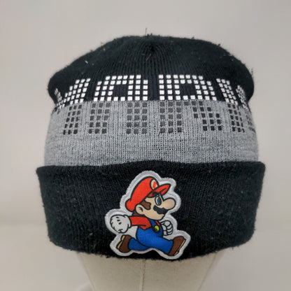 Super Mario Youth Beanie Hat Multicolor OSFM Patch Stretch Knitted Cuffed
