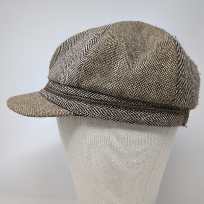 D&Y Army Cap Brown One Size Herringbone Acrylic Wool Blend Hat Side Ribbon
