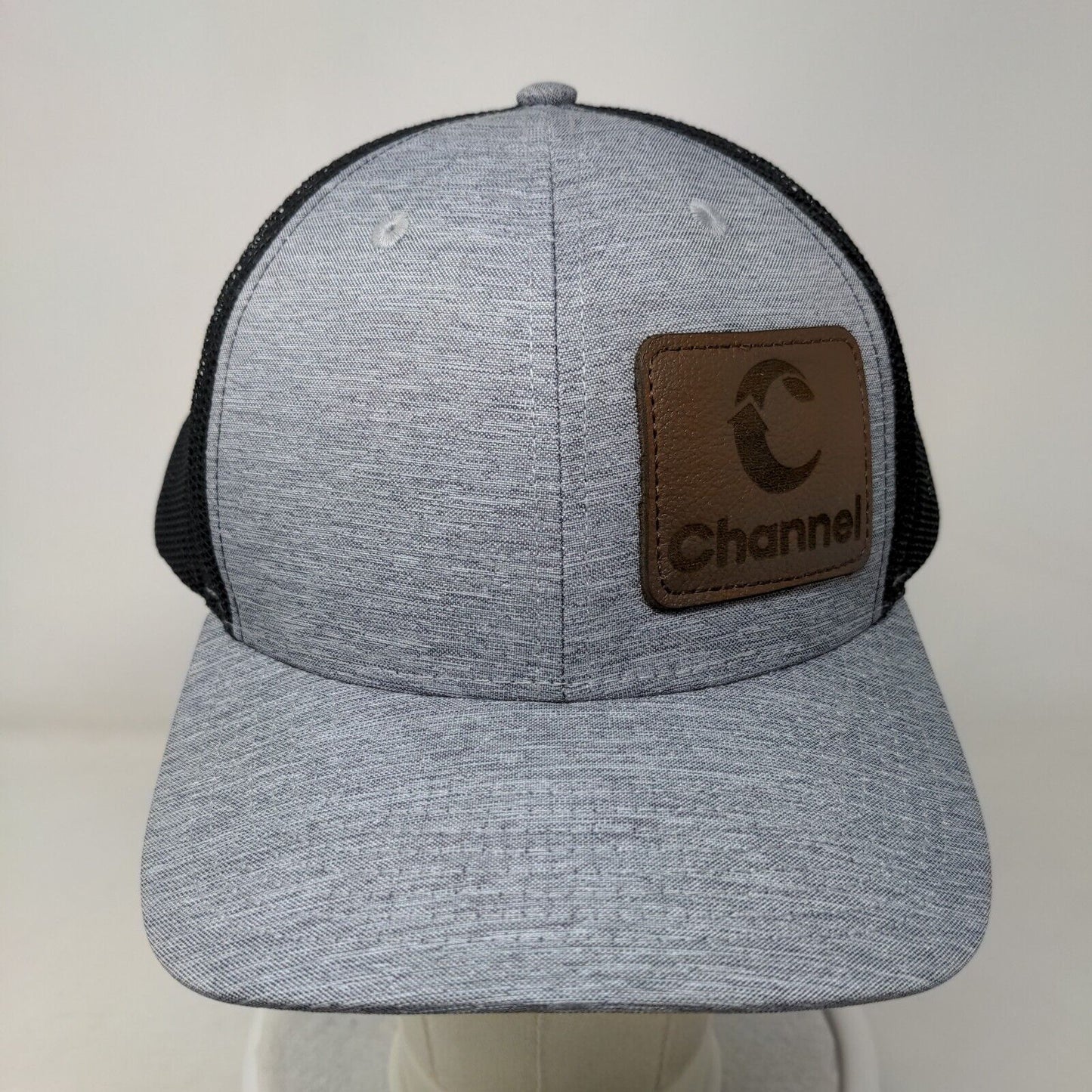 Channel Leather Patch Snapback Mesh Back Trucker Hat Gray OSFM 6 Panel