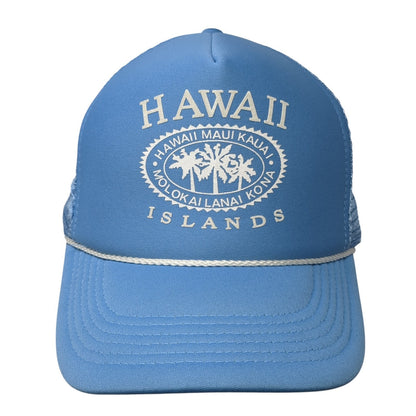 Hawaii Islands Molokai Lanai Kona Trucker Hat Blue OS Adjustable Mesh Back Rope