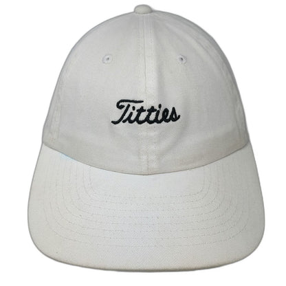 Spencer's Baseball Cap White One Size Titties Black Script Adjustable Cotton Hat