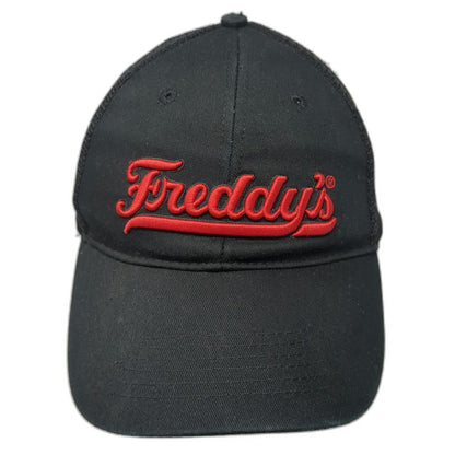 Freddy's Trucker Hat Black One Size Snapback Mesh Back Red Script Logo Graphic