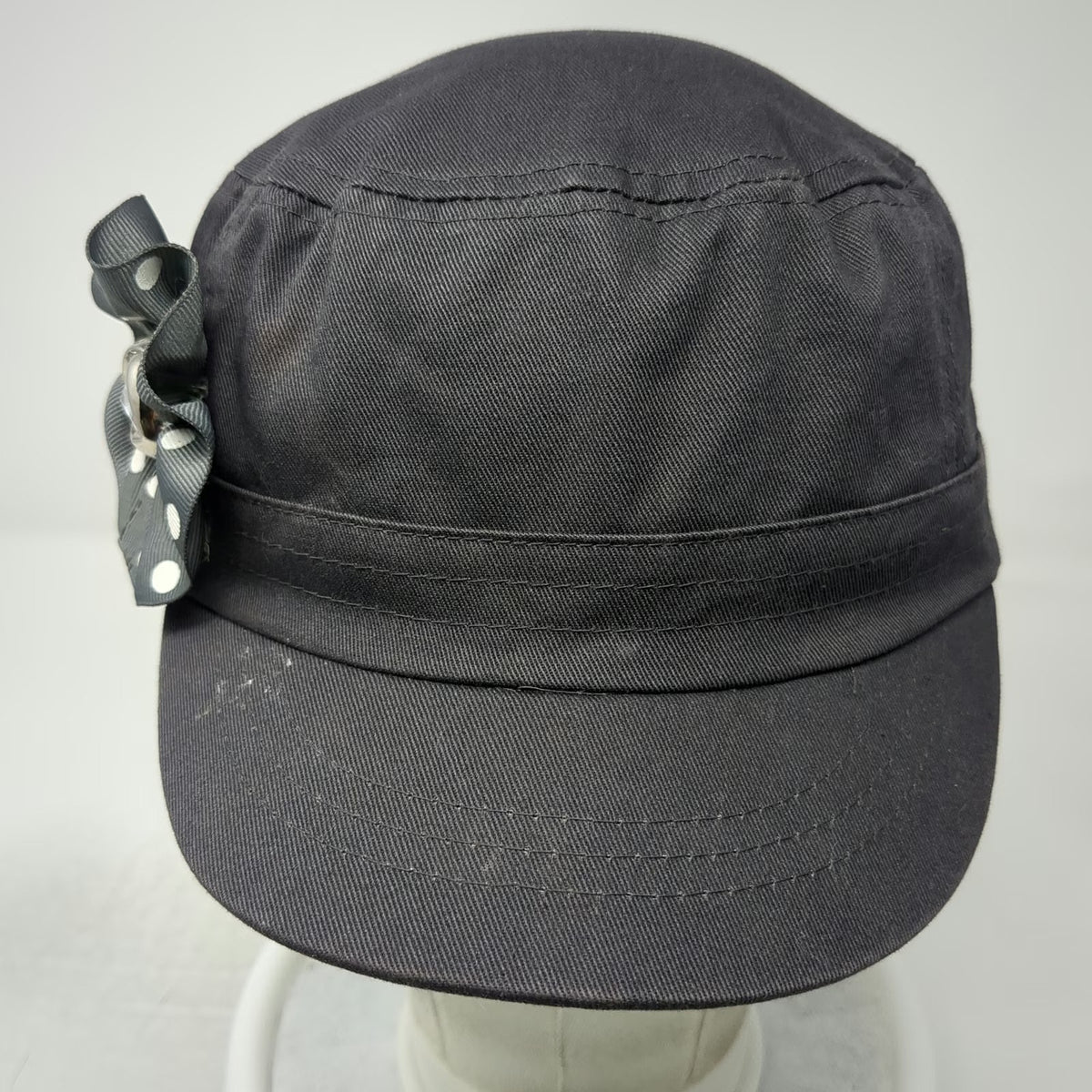 ABG Accessories Army Cap Gray One Size Polka Dot Flower Rhinestone Elastic Hat