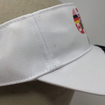 Disney Parks Epcot Men's Strapback Sun Visor Cap Hat White 57-62 CM Flags