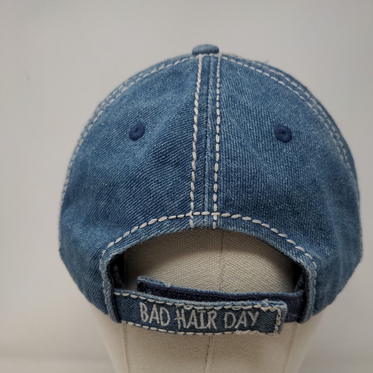 Bad Hair Day Strapback Hat Blue One Size Distressed Adjustable Vintage