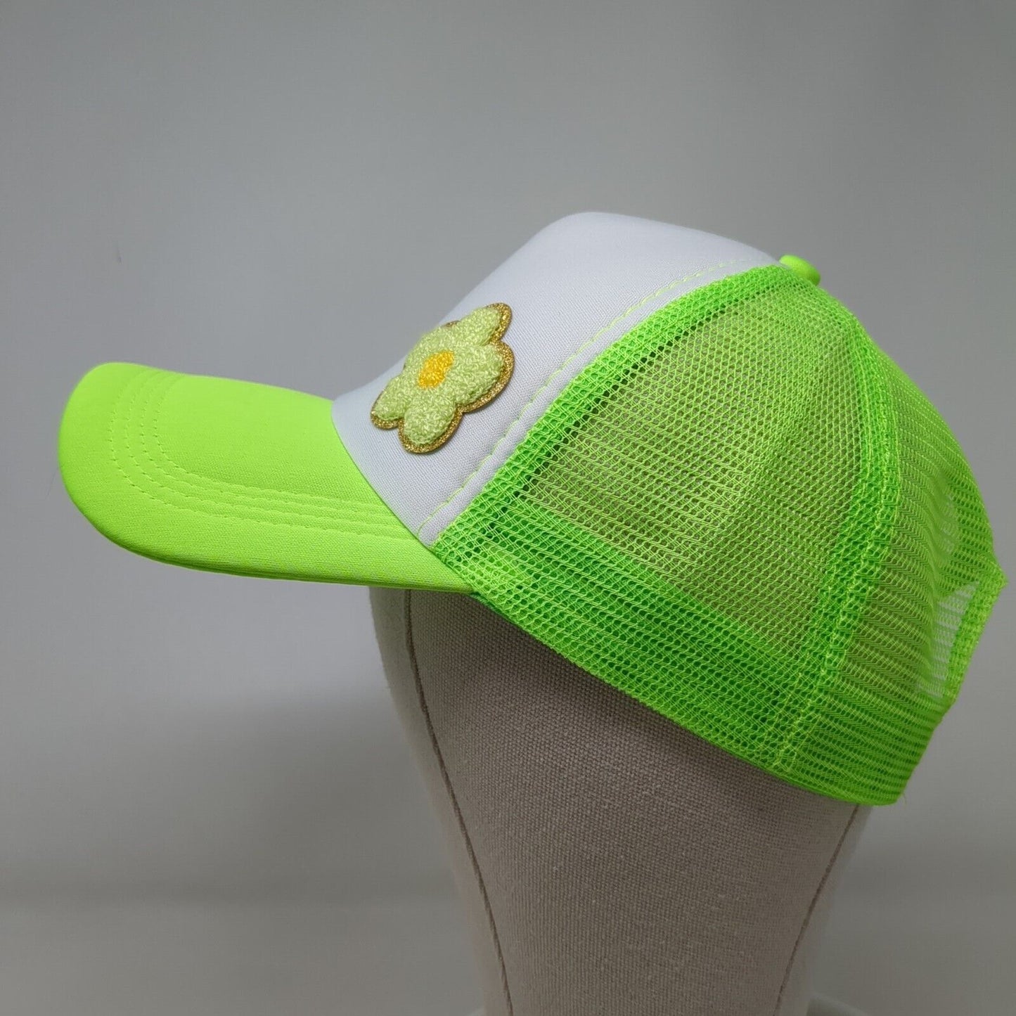 Rainbow Flower Patch Snapback Trucker Hat Green OSFA Adjustable Mesh Back