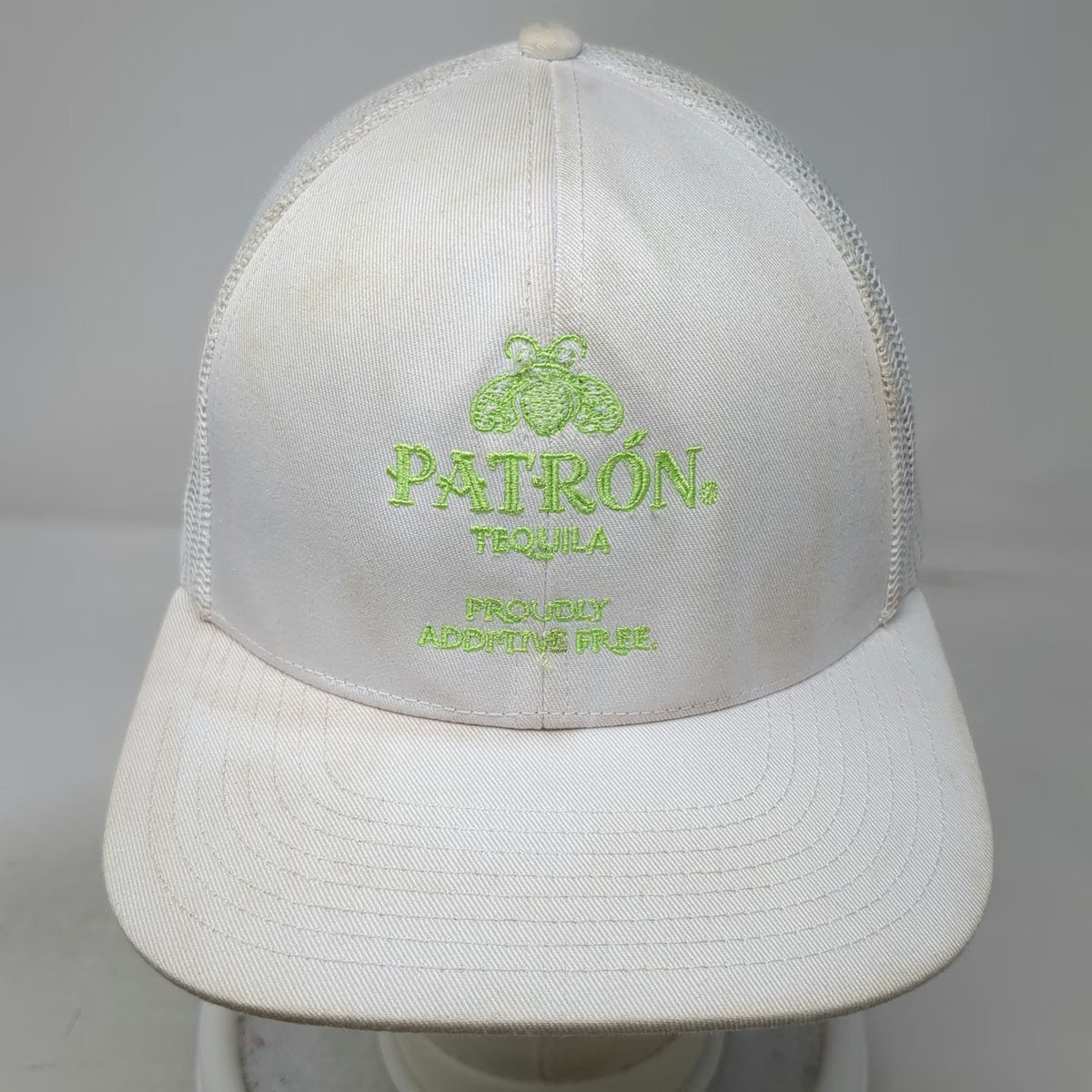 Cap America Trucker Hat White One Size Patron Tequila Bee Additive Free Snapback