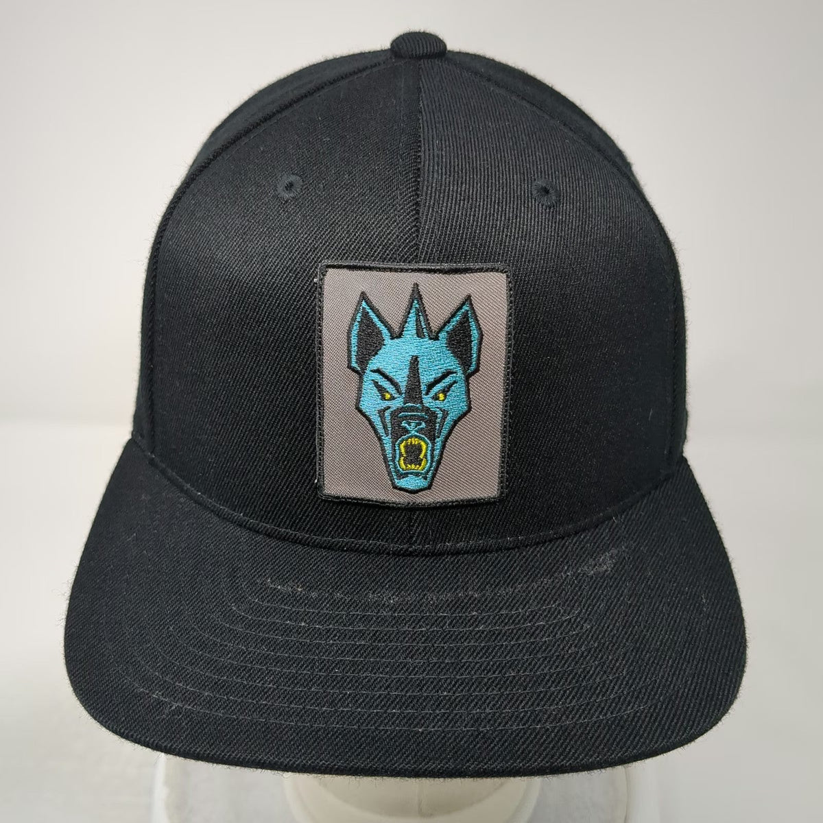 Otto Snapback Black One Size Embroidered Blue Wolf Monster Patch Flat Bill Hat