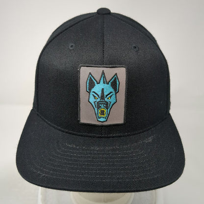 Otto Snapback Black One Size Embroidered Blue Wolf Monster Patch Flat Bill Hat