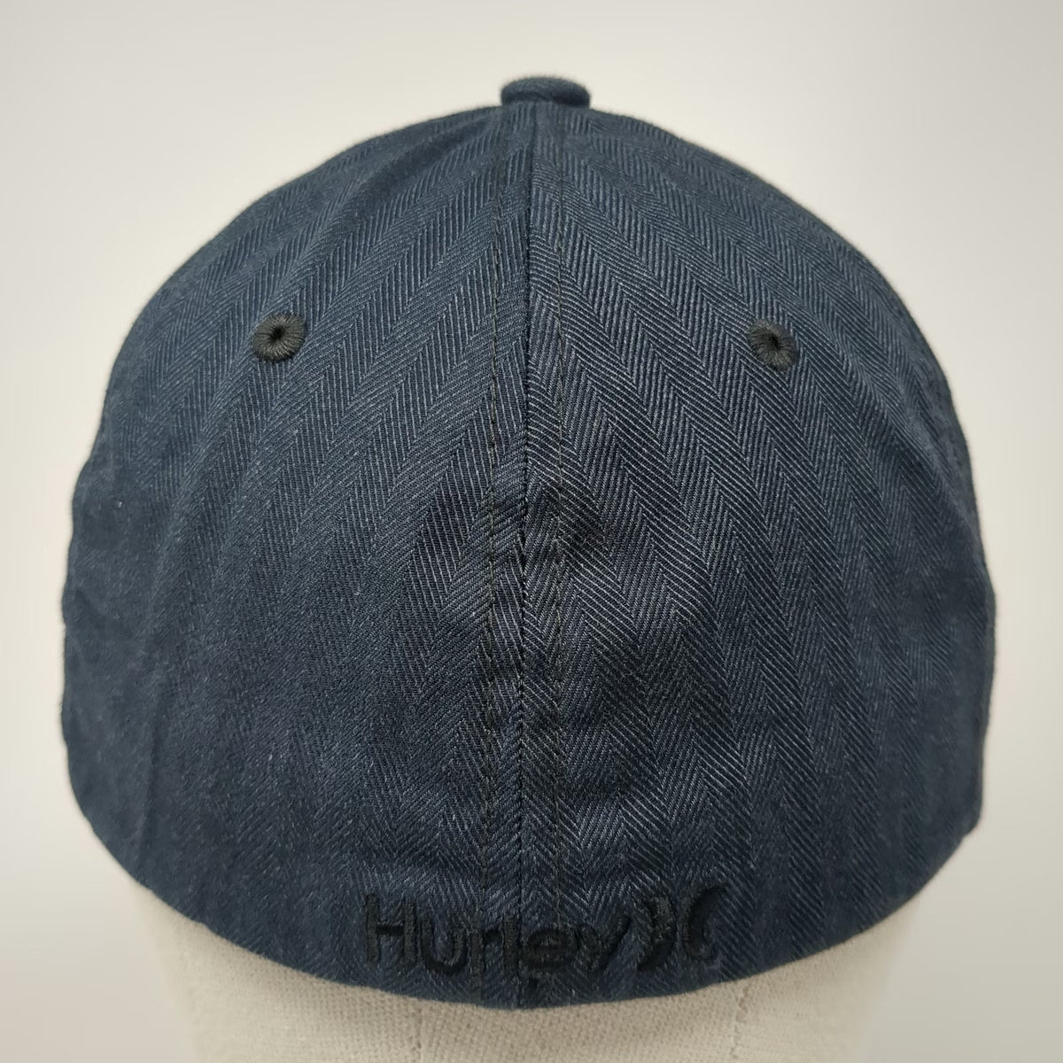 Hurley Baseball Cap Blue M Herringbone Flexfit Embroidered Logo Curved Brim Hat
