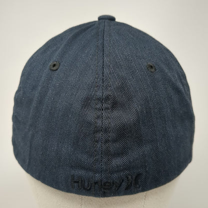 Hurley Baseball Cap Blue M Herringbone Flexfit Embroidered Logo Curved Brim Hat