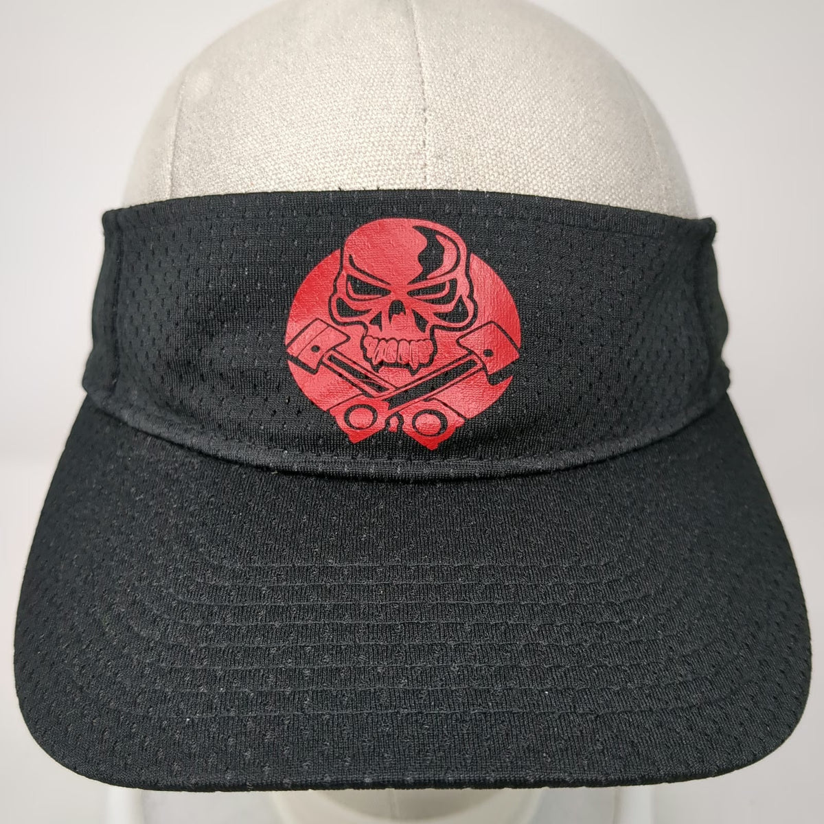 Augusta Sportswear Visor Black One Size Skull Pistons Mesh Strapback Hat Biker