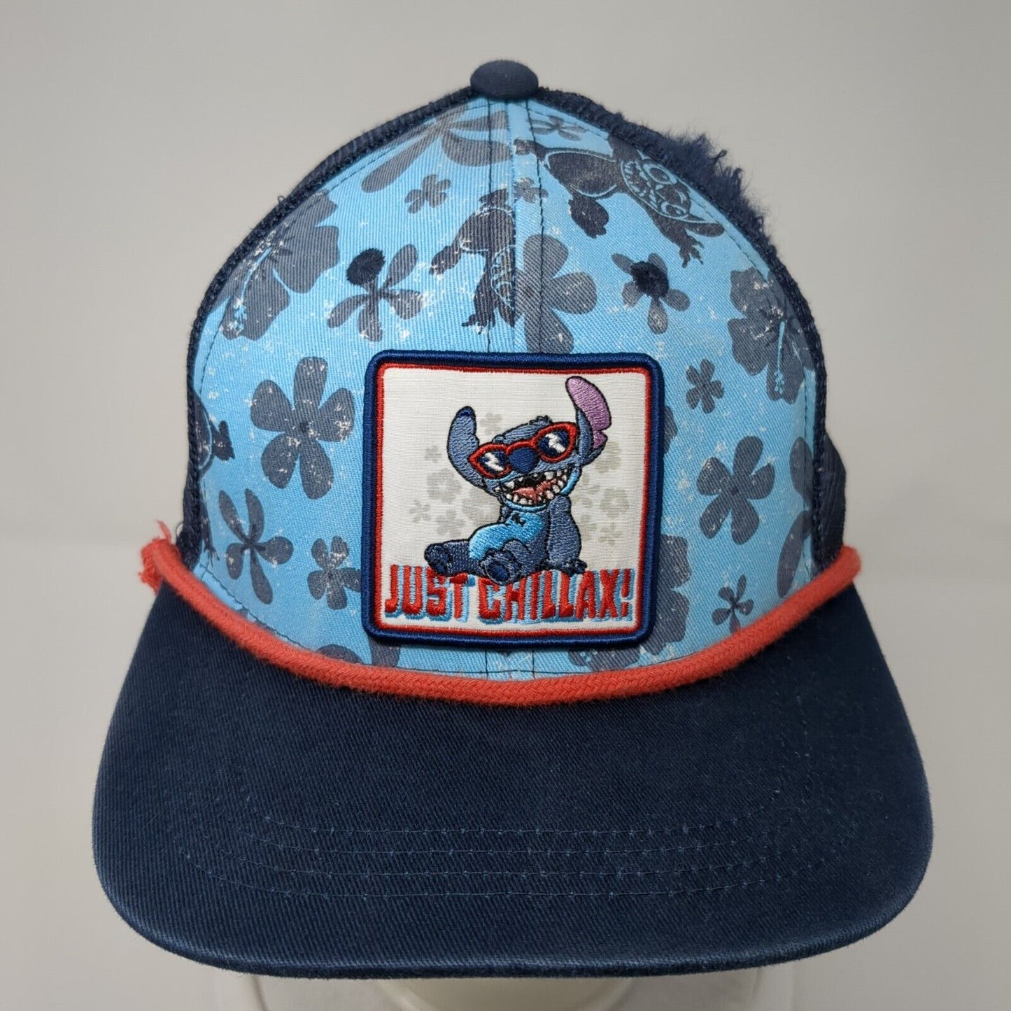 Stitch Just Chillax Snapback Rope Trucker Hat Blue 57-60cm Mesh Back