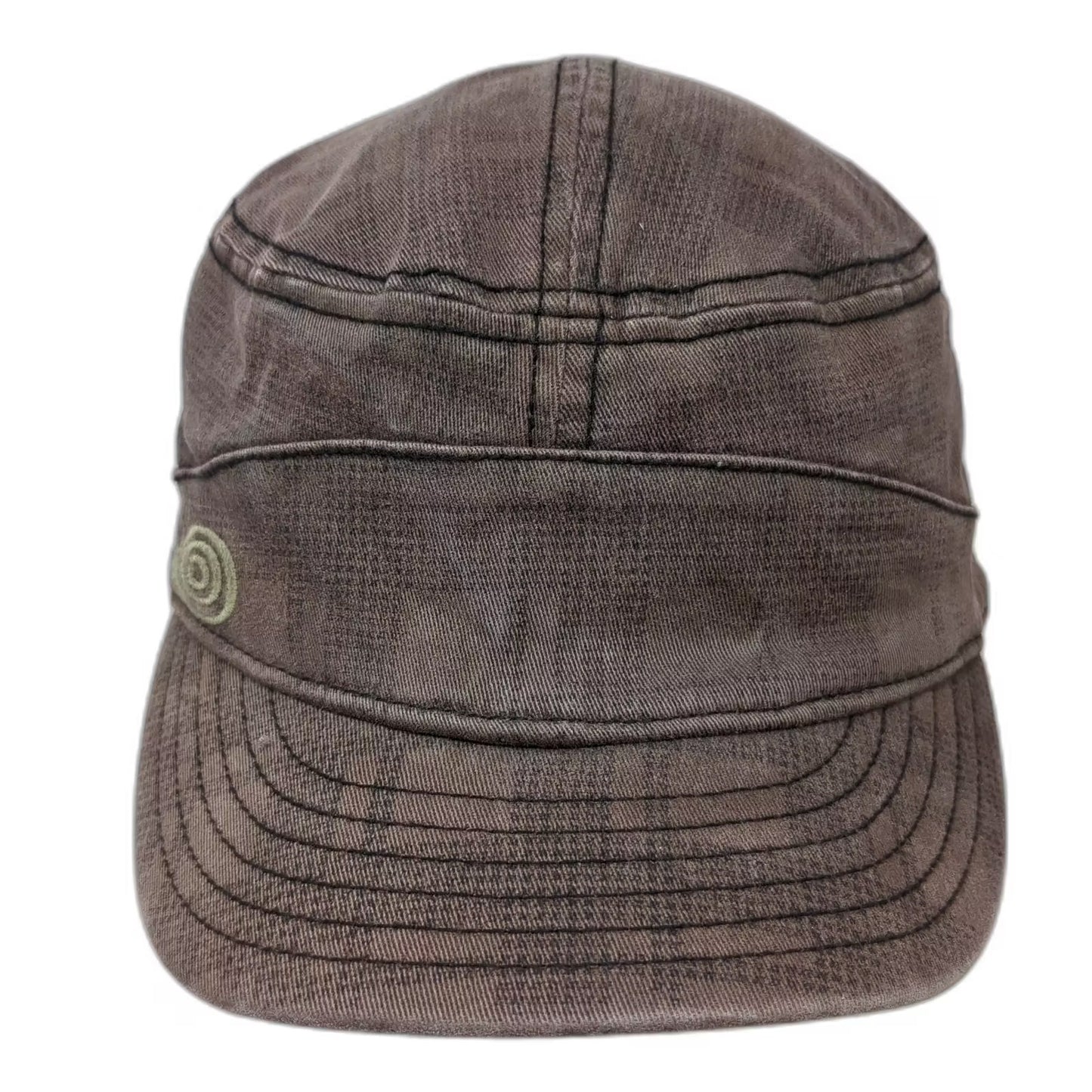 Life is Good Brown Army Cap Hat One Size Stretch Fit Spiral Logo Embroidered