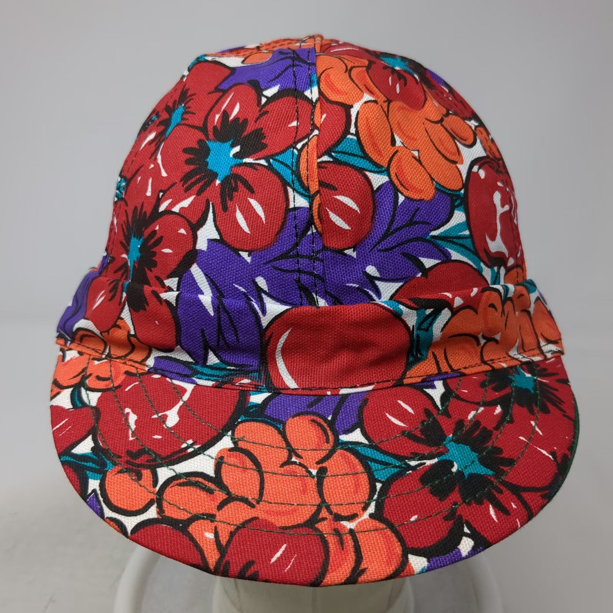 Kromer Baseball Cap Red Floral Print 7 3/8 Welder Hat Made in USA Canvas Vintage