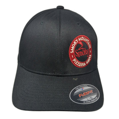 Flexfit Smoky Mountain Pizzeria Grill Black XL Baseball Cap Hat Fitted Logo