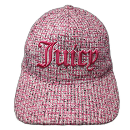 Juicy Couture 5 Panel Pink One Size Tweed Embroidered Logo Woven Strapback Hat