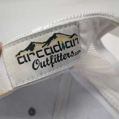 Arcadian Outfitters Trucker Hat Gray Gold White One Size Leather Patch Jackalope