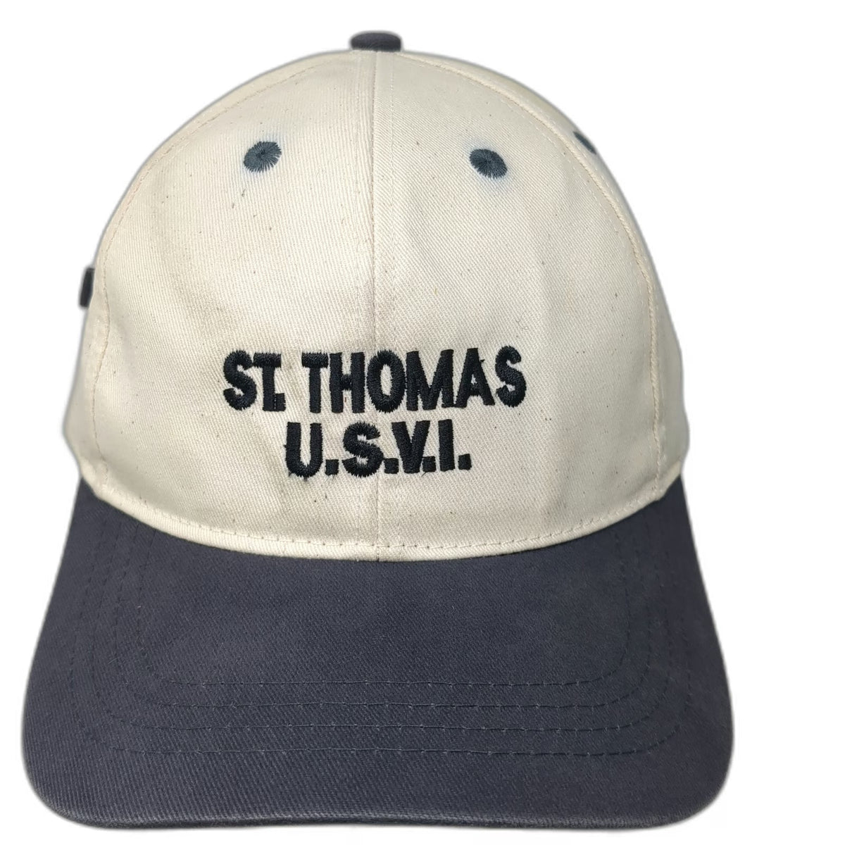 Del Sol Baseball Cap Beige Blue One Size St. Thomas USVI Cotton Slideback Hat