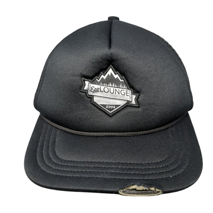 Eco Lounge 2004 Snapback Trucker Hat Black OS Distressed Mesh Back Habitats