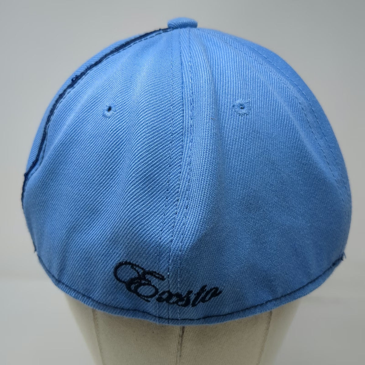 Exsto Blue Baseball Cap 7 1/2 Fitted Flat Brim Graphic Logo Shield Crest Hat