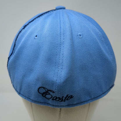 Exsto Blue Baseball Cap 7 1/2 Fitted Flat Brim Graphic Logo Shield Crest Hat